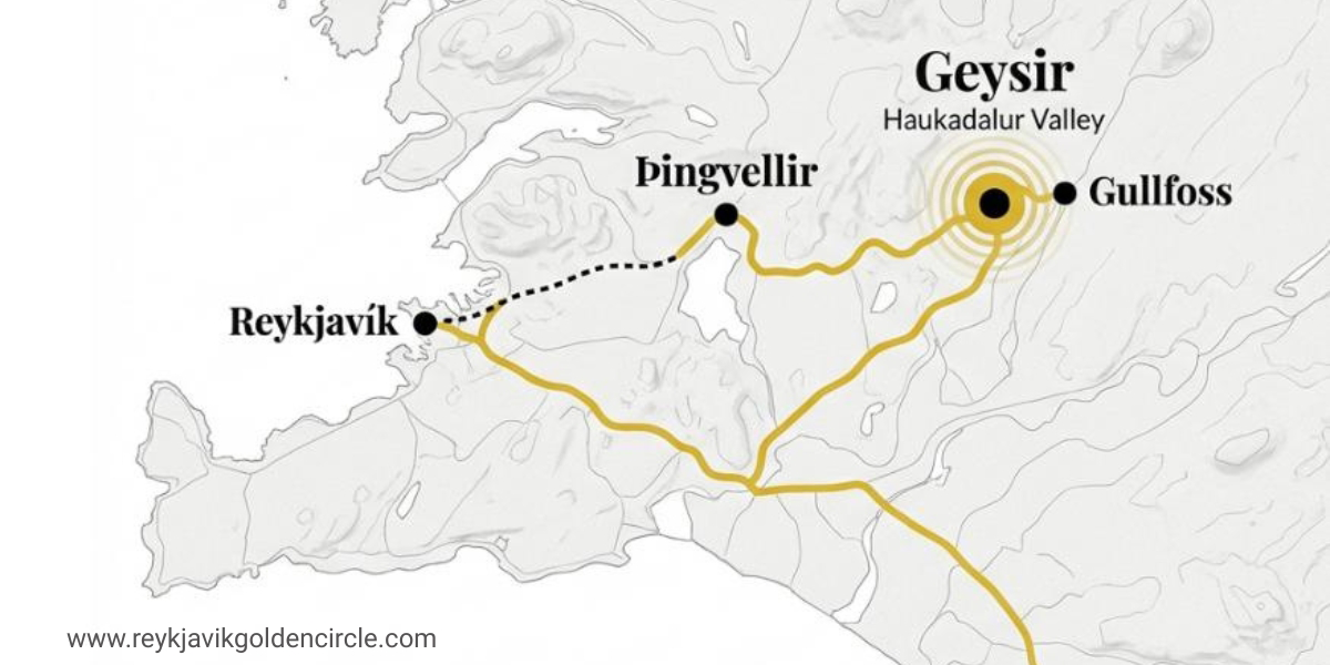 Map of the Golden Circle Route from Reykjavik